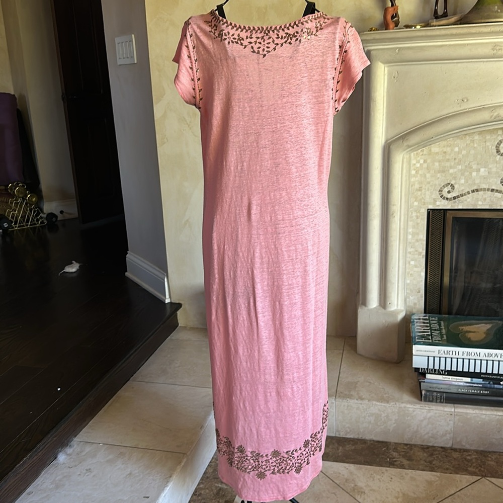 Calypso St. Barth Emeline Sequin Linen Coral Midi Dress Size Small - Picture 4 of 5
